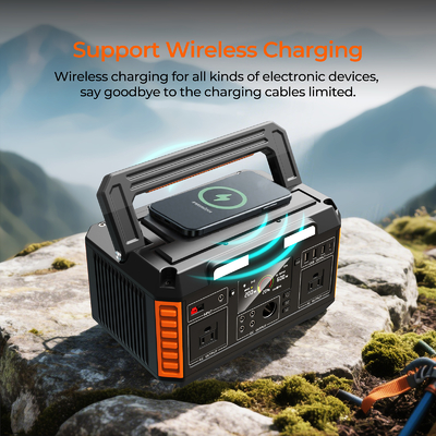 600W Portable Power Station with Solar Charging and Wireless Output
